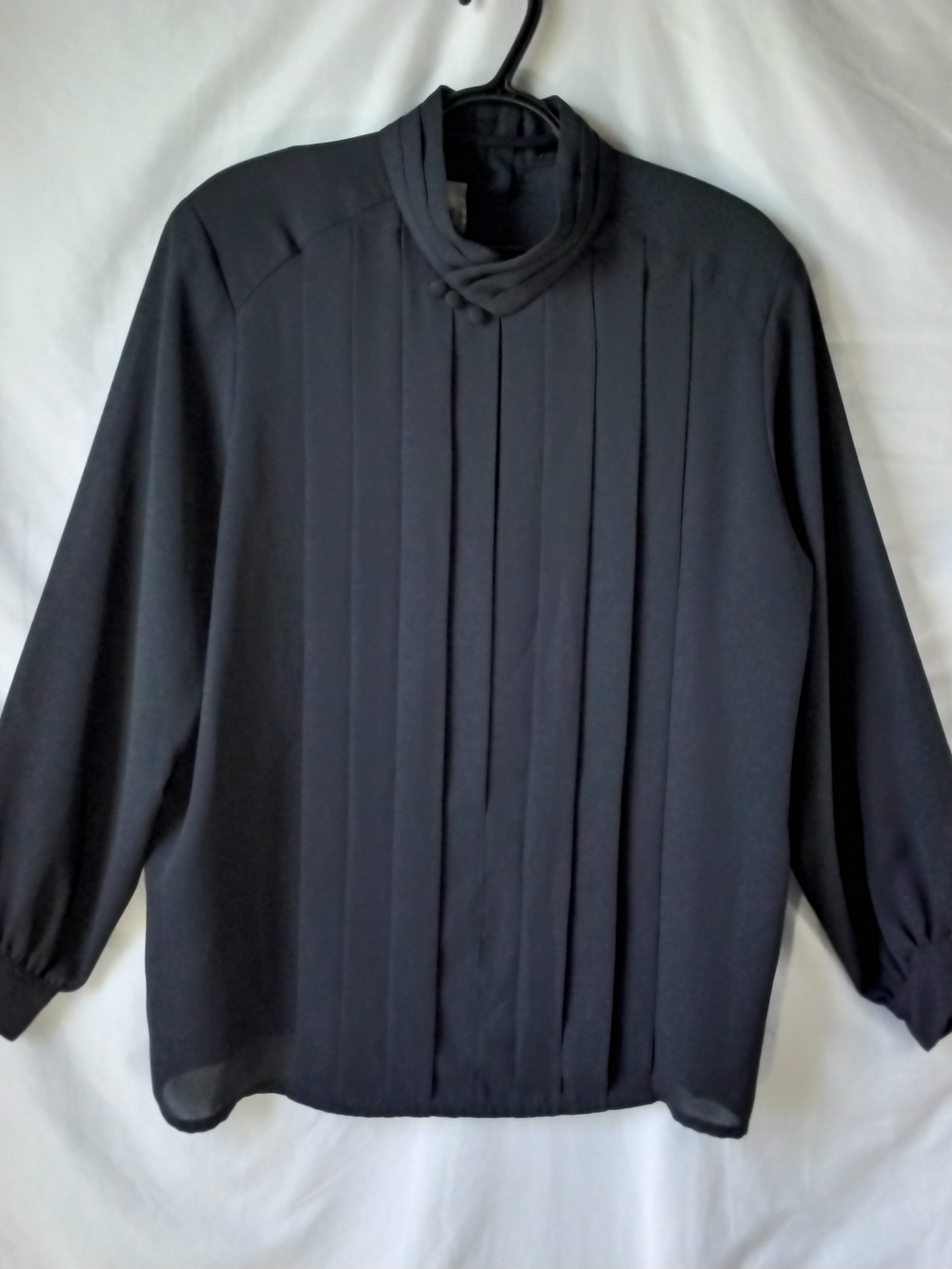 Black Pleated Mock-Neck Blouse